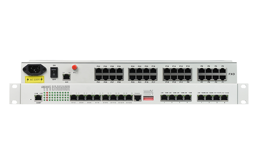 飛暢科技-32路電話+16E1+4FE+4GE+2路數(shù)據(jù)+SNMP+console（19英寸，物理隔離）電話光端機(jī)